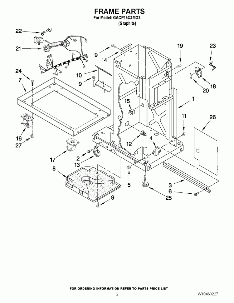 FRAME PARTS Diagram and Parts List for GACP15XXMG3  Whirlpool Trash Compactor