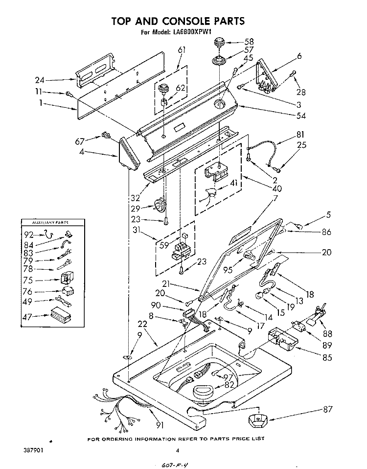 TOP AND CONSOLE Diagram and Parts List for LA6800XPW1  Whirlpool Washer
