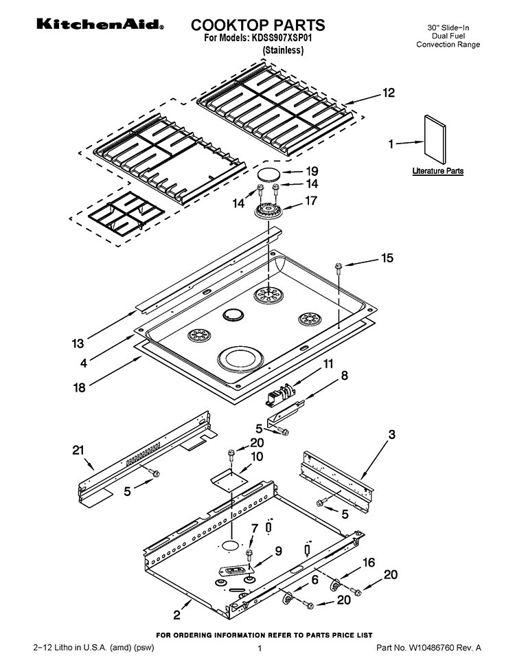 COOKTOP PARTS Diagram and Parts List for KDSS907XSP01  KitchenAid Range
