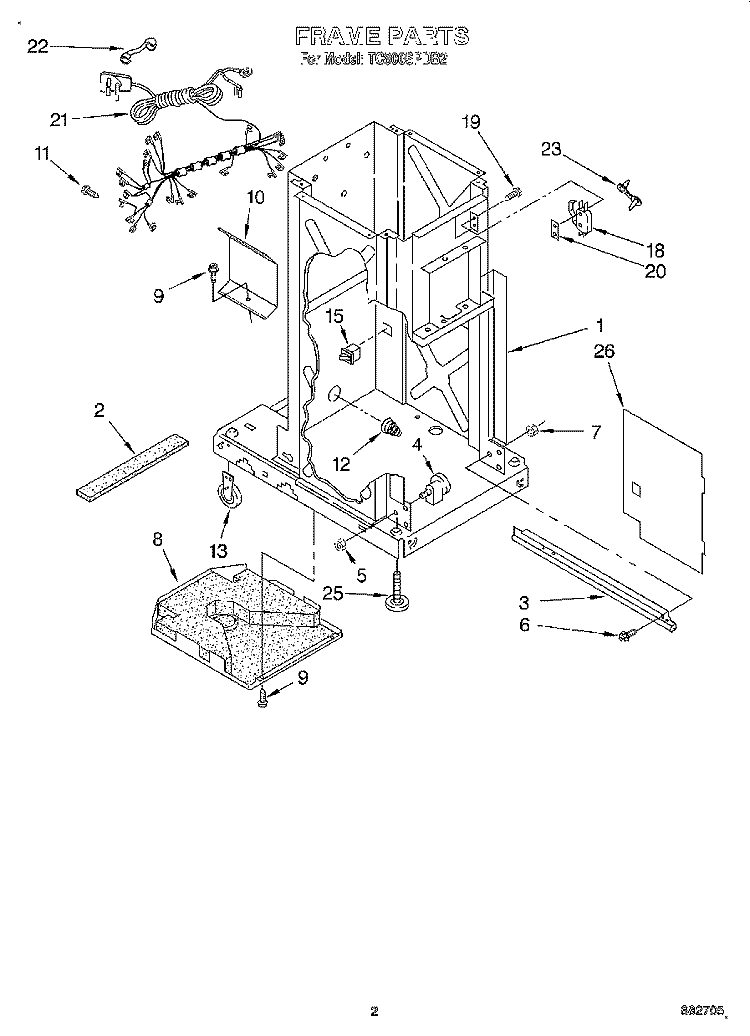 FRAME Diagram and Parts List for TC800SPDB2  Whirlpool Trash Compactor