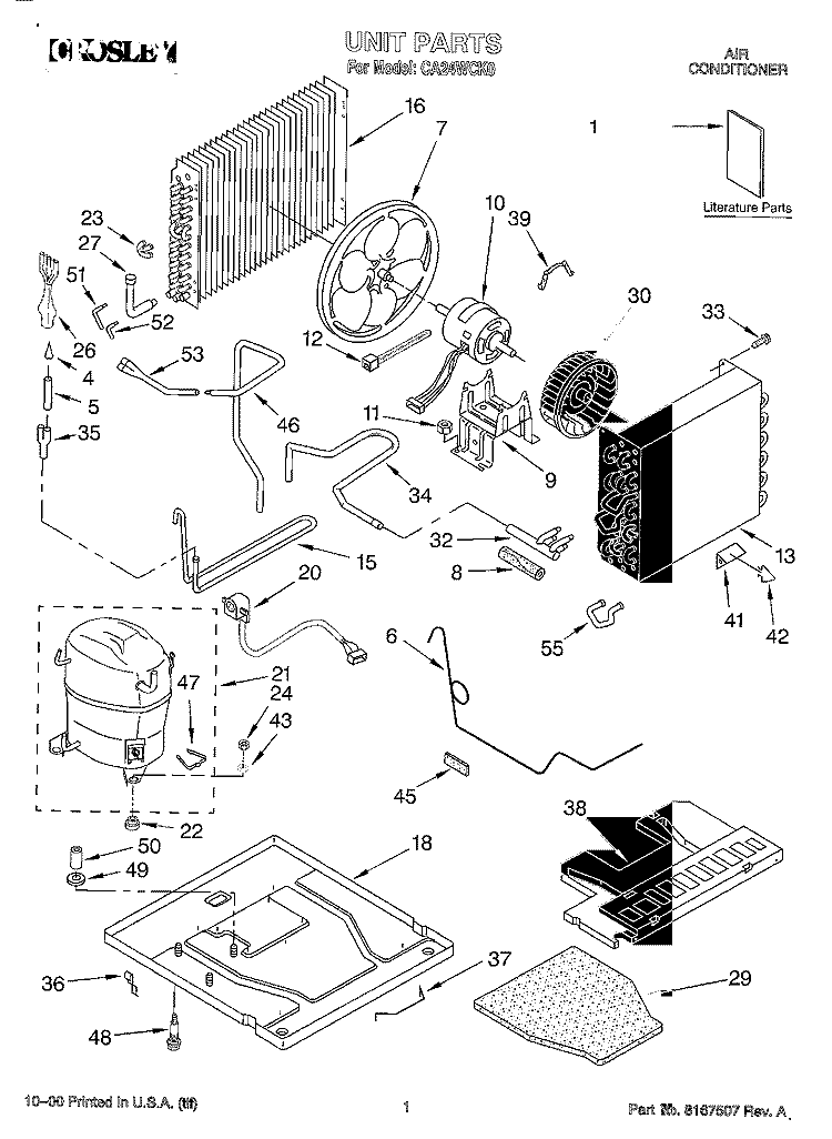 UNIT, LITERATURE Diagram and Parts List for CA24WCK0  Crosley Air Conditioner