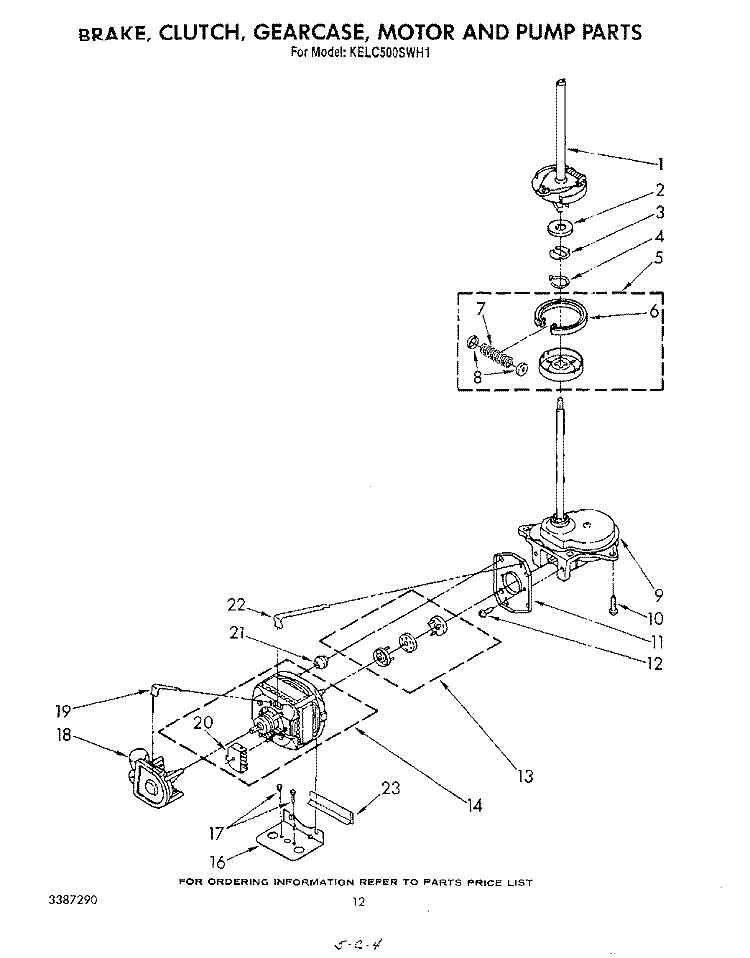 BRAKE, CLUTCH, GEARCASE, MOTOR AND PUMP Diagram and Parts List for KELC500SWH1  KitchenAid Washer Dryer Combo