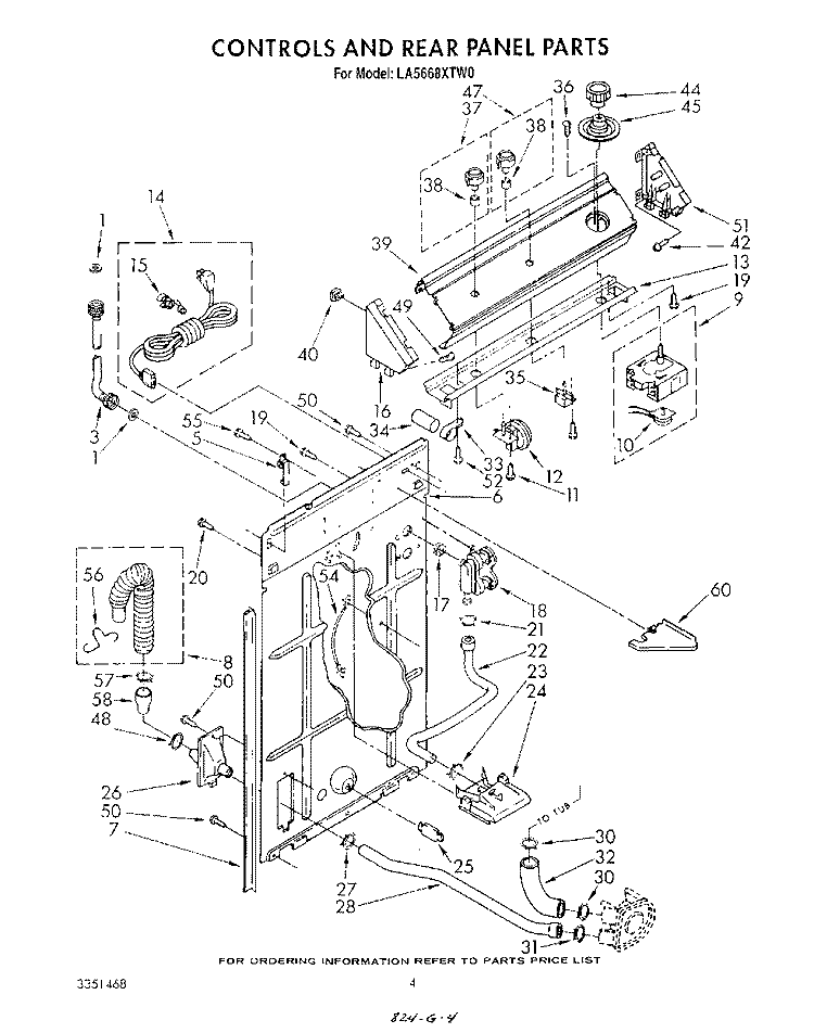CONTROLS AND REAR PANEL Diagram and Parts List for LA5668XTW0  Whirlpool Washer