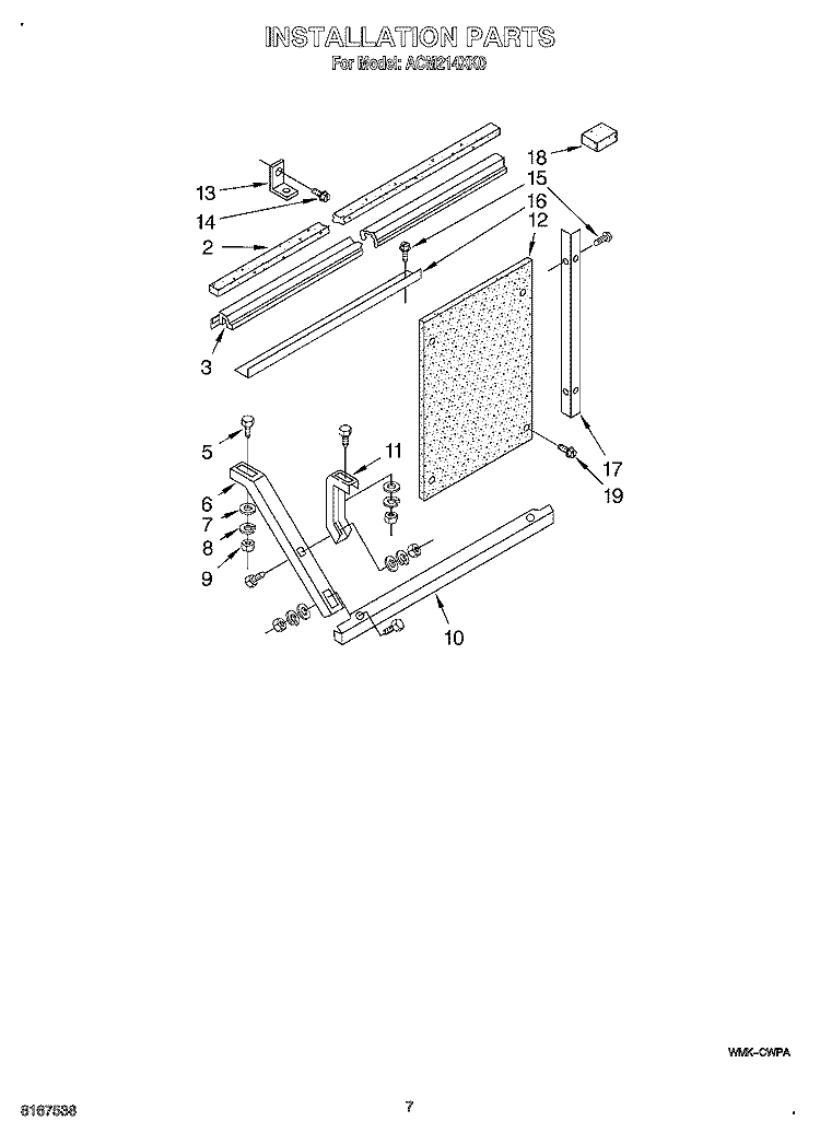 INSTALLATION Diagram and Parts List for ACM214XK0  Whirlpool Air Conditioner
