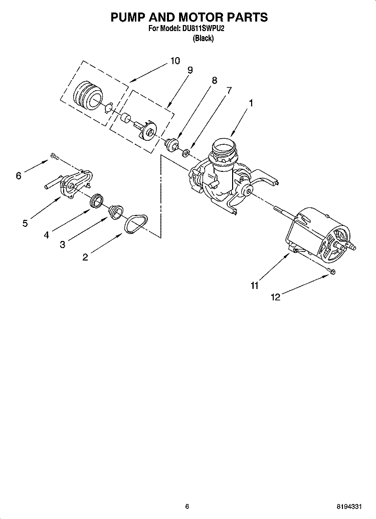PUMP AND MOTOR PARTS Diagram and Parts List for DU811SWPU2  Whirlpool Dishwasher