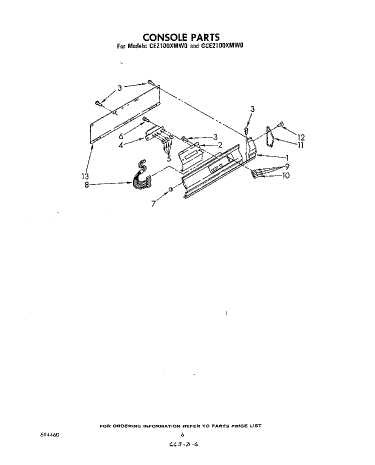 CONSOLE Diagram and Parts List for CE2100XMW0  Whirlpool Dryer