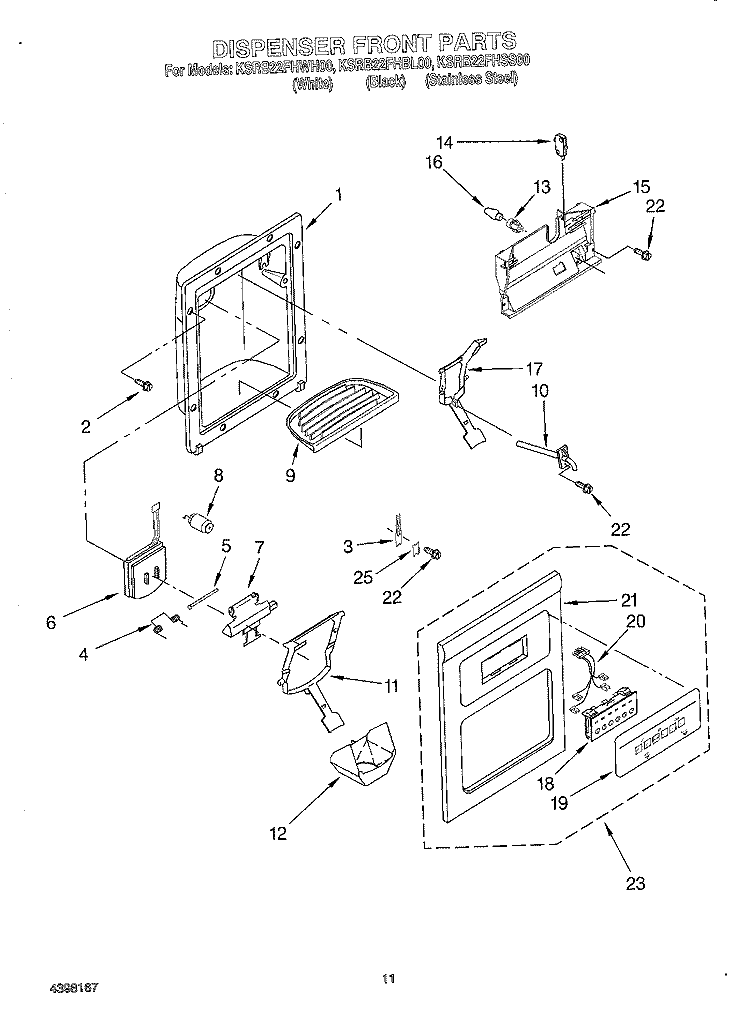 DISPENSER FRONT Diagram and Parts List for KSRB22FHBL00  KitchenAid Refrigerator