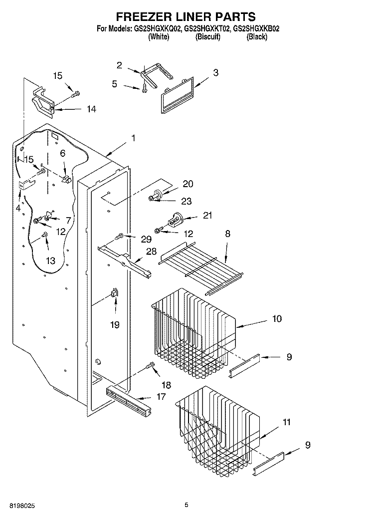 FREEZER LINER Diagram and Parts List for GS2SHGXKQ02  Whirlpool Refrigerator