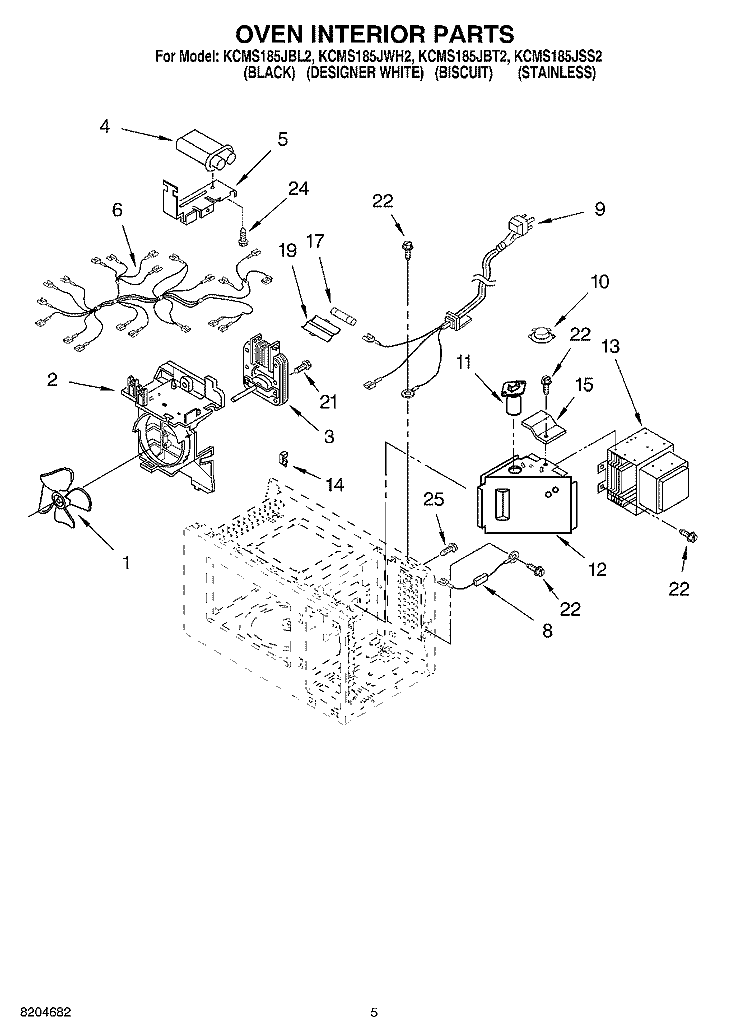 OVEN INTERIOR PARTS Diagram and Parts List for KCMS185JBL2  KitchenAid Microwave