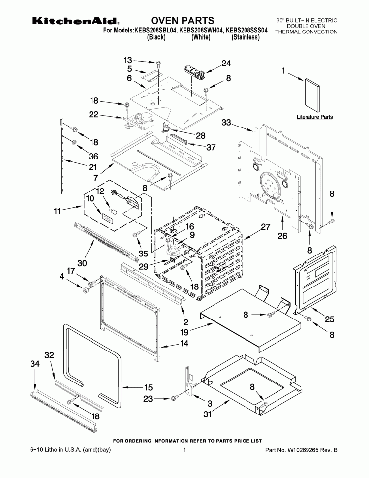 OVEN PARTS Diagram and Parts List for KEBS208SSS04  KitchenAid Wall Oven