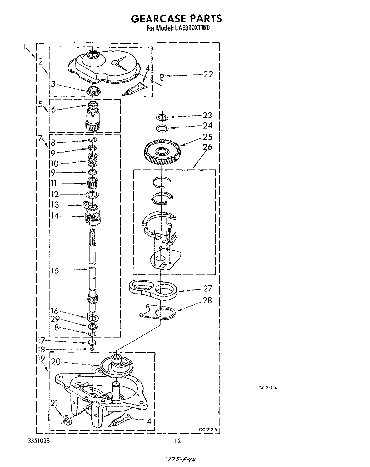 GEARCASE Diagram and Parts List for LA5300XTW0  Whirlpool Washer