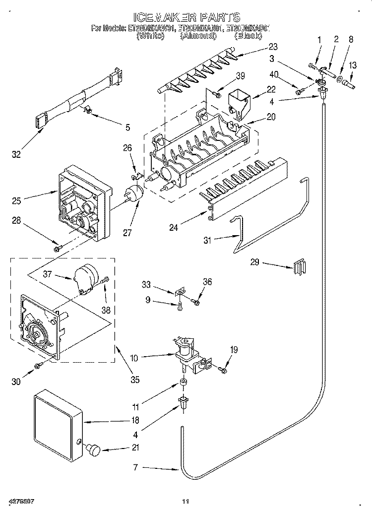 ICEMAKER Diagram and Parts List for ET20DMXAB01  Whirlpool Refrigerator