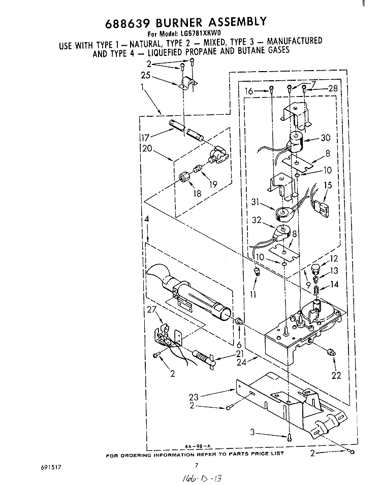 688639 BURNER ASSEMBLY Diagram and Parts List for LG5781XKW0  Whirlpool Dryer