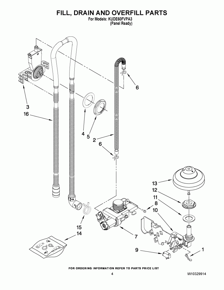 FILL, DRAIN AND OVERFILL PARTS Diagram and Parts List for KUDE60FVPA3  KitchenAid Dishwasher