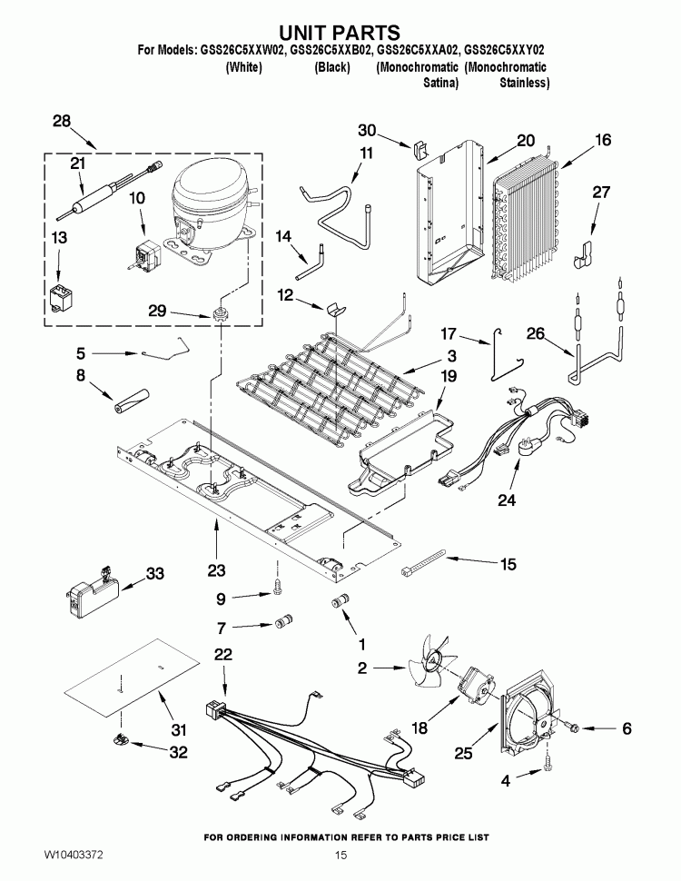 UNIT PARTS Diagram and Parts List for GSS26C5XXB02  Whirlpool Refrigerator