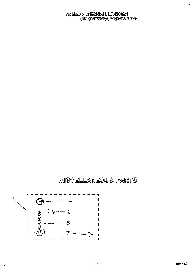 MISCELLANEOUS Diagram and Parts List for LSC8244BQ1  Whirlpool Washer