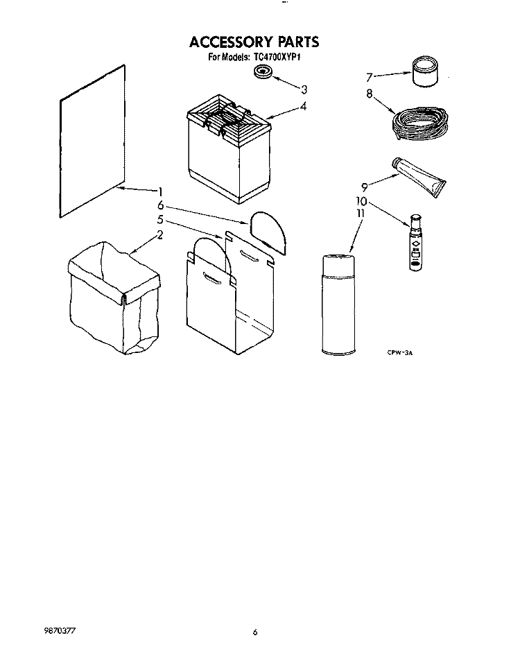 ACCESSORY Diagram and Parts List for TC4700XYP1  Whirlpool Trash Compactor