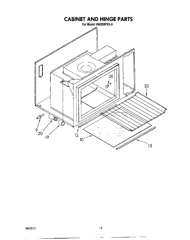CABINET AND HINGE Diagram and Parts List for RM288PXS9  Whirlpool Microwave Oven Combo