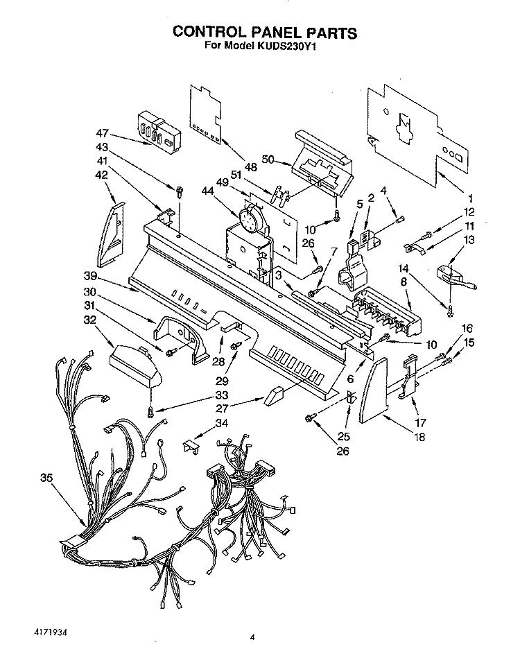CONTROL PANEL, LIT/OPTIONAL Diagram and Parts List for KUDS230Y1  KitchenAid Dishwasher