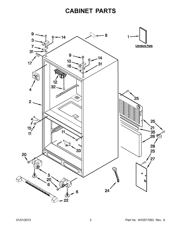 CABINET PARTS Diagram and Parts List for GX2SHBXVB07  Whirlpool Refrigerator
