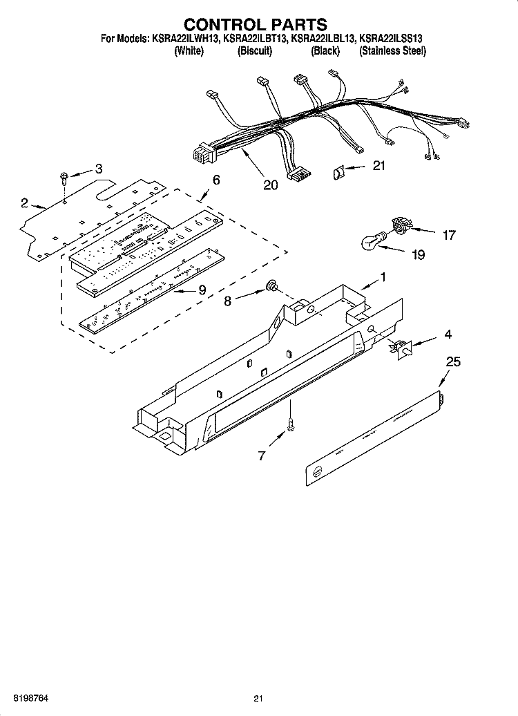 CONTROL PARTS, PARTS NOT ILLUSTRATED Diagram and Parts List for KSRA22ILBL13  KitchenAid Refrigerator