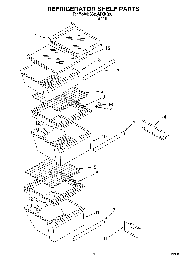 REFRIGERATOR SHELF PARTS Diagram and Parts List for SS25AFXMQ00  Whirlpool Refrigerator