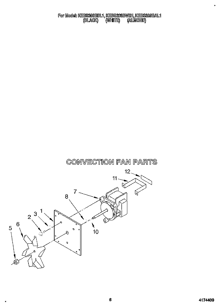 CONVECTION FAN Diagram and Parts List for KEBS208BBL1  KitchenAid Wall Oven