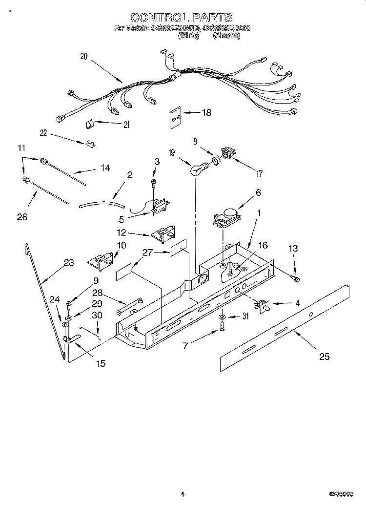 CONTROL Diagram and Parts List for 4KSRS25QDA00  KitchenAid Refrigerator
