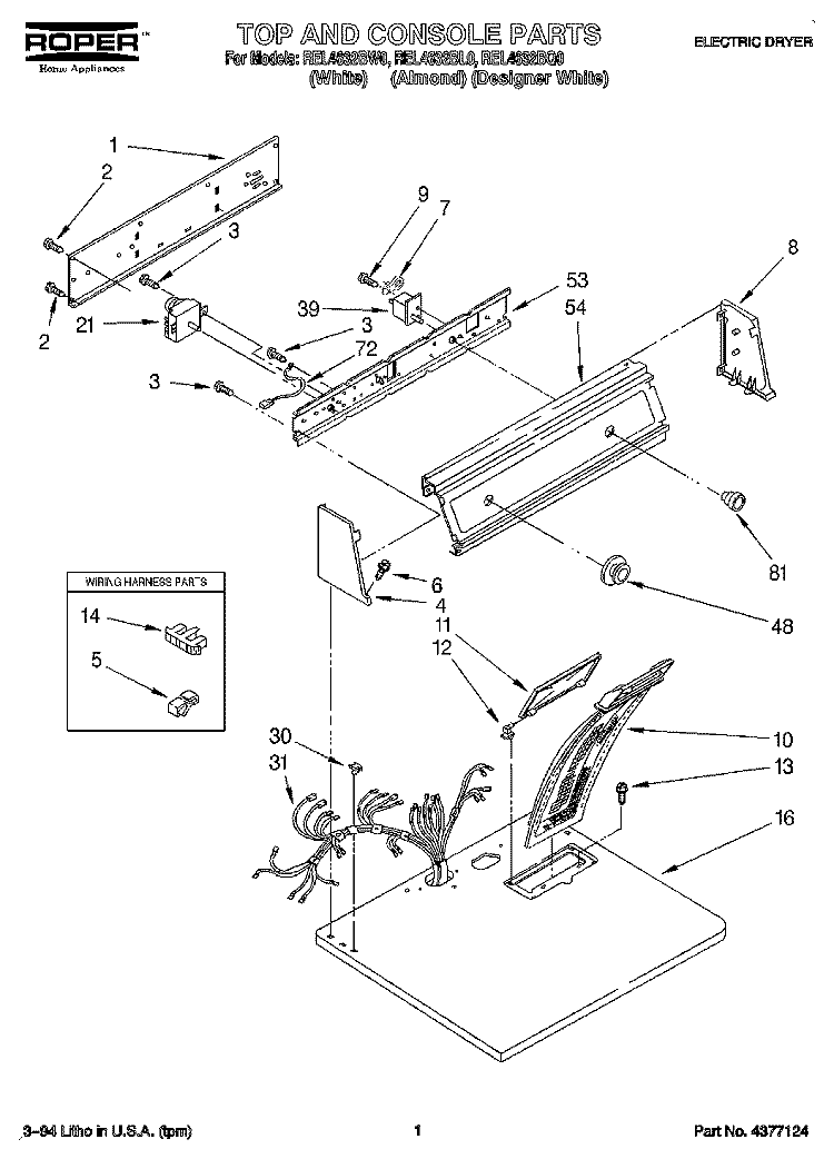 SECTION Diagram and Parts List for REL4632BW0  Roper Dryer