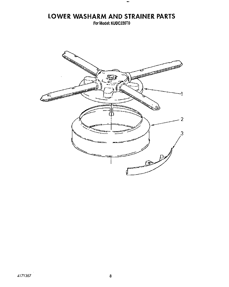 LOWER WASHARM AND STRAINER Diagram and Parts List for KUDC220T0  KitchenAid Dishwasher
