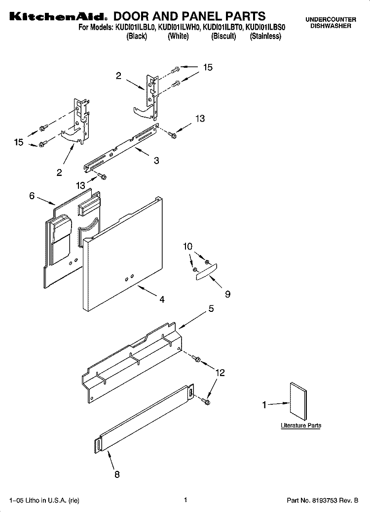 DOOR AND PANEL PARTS Diagram and Parts List for KUDI01ILBL0  KitchenAid Dishwasher