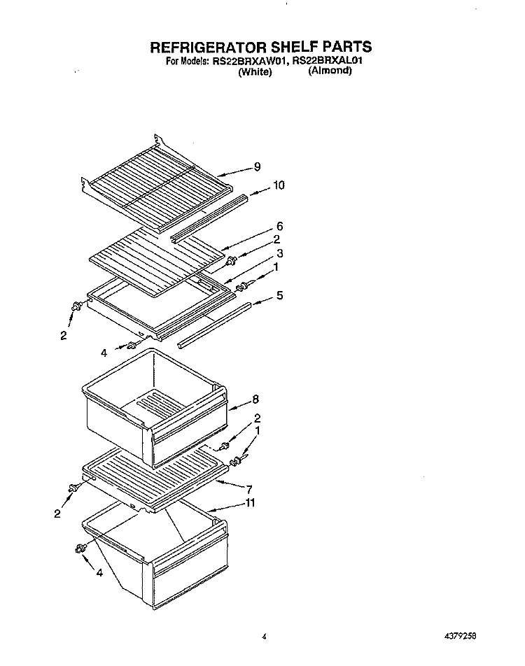 REFRIGERATOR SHELF Diagram and Parts List for RS22BRXAL01  Roper Refrigerator