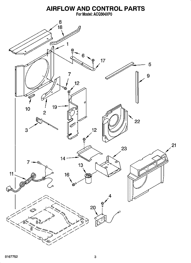 AIRFLOW AND CONTROL PARTS Diagram and Parts List for ACQ304XP0  Whirlpool Air Conditioner