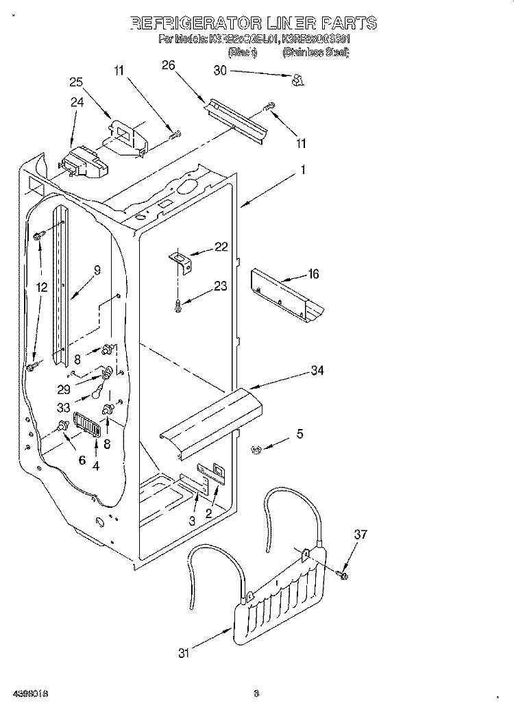 REFRIGERATOR LINER Diagram and Parts List for KSRB25QGBL01  KitchenAid Refrigerator