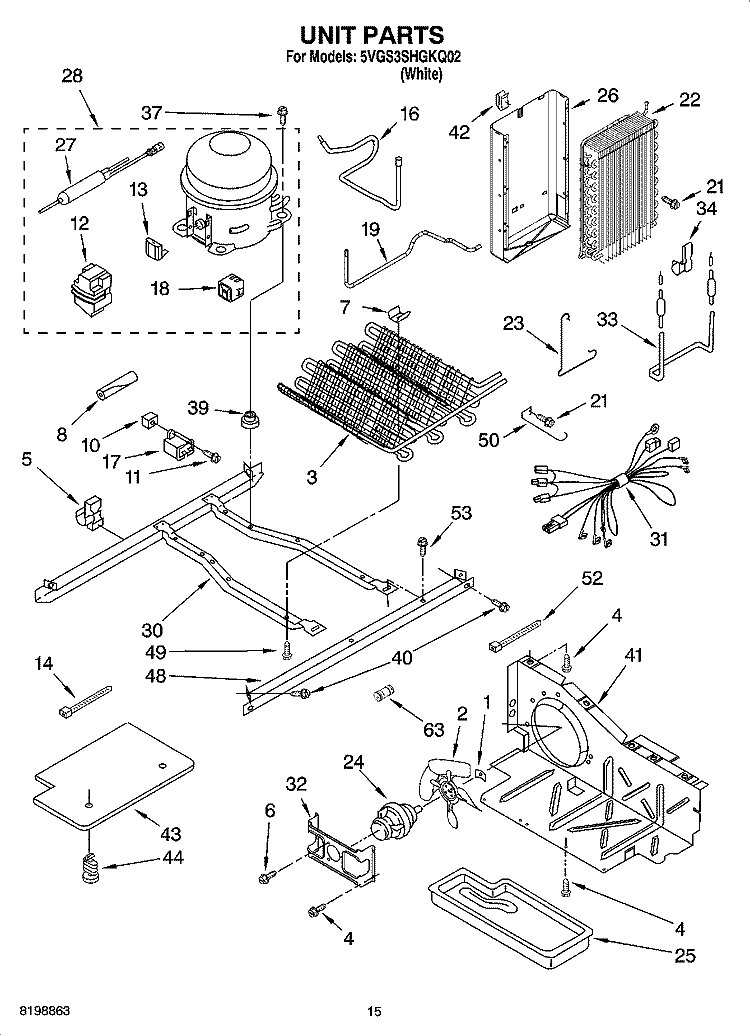 UNIT PARTS Diagram and Parts List for 5VGS3SHGKQ02  Whirlpool Refrigerator