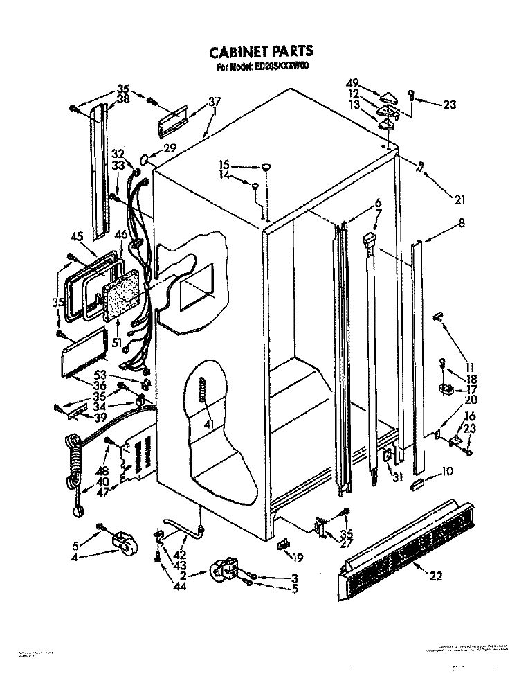 CABINET Diagram and Parts List for ED20SKXXW00  Whirlpool Refrigerator