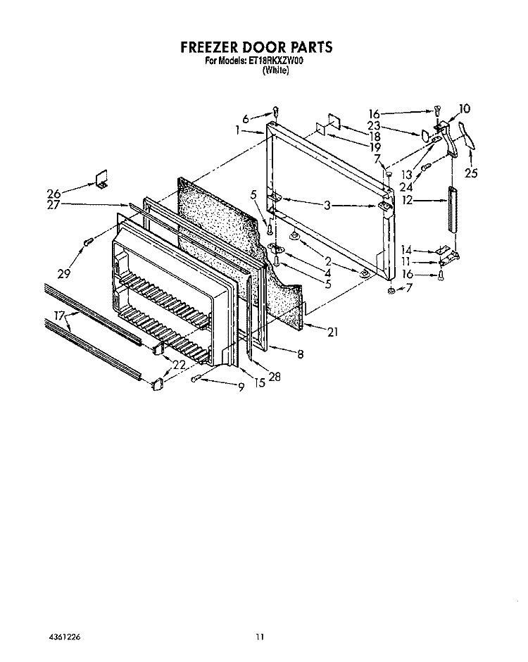 FREEZER DOOR Diagram and Parts List for ET18RKXZW00  Whirlpool Refrigerator