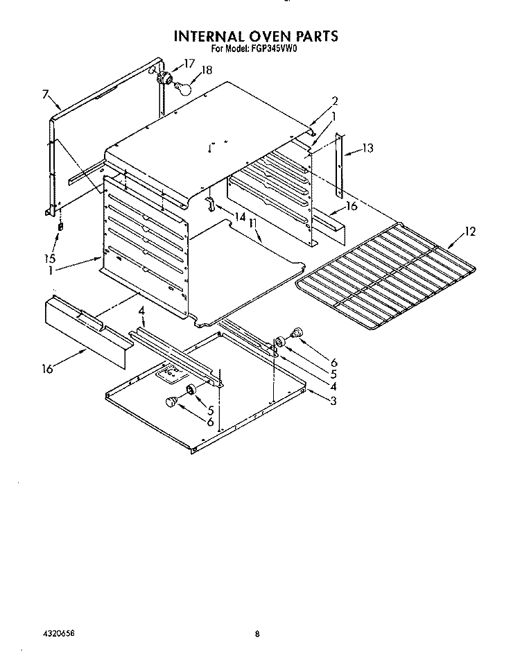 INTERNAL OVEN Diagram and Parts List for FGP345VW0  Roper Range