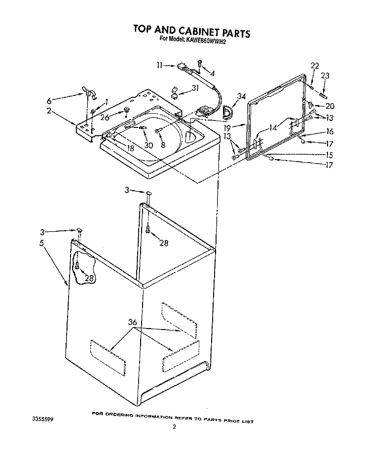 TOP AND CABINET, LIT/OPTIONAL Diagram and Parts List for KAWE860WWH2  KitchenAid Washer