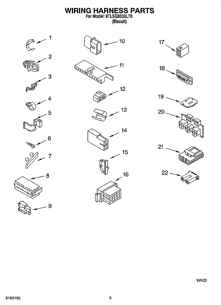 WIRING HARNESS PARTS Diagram and Parts List for 8TLSQ8533LT0  Whirlpool Washer
