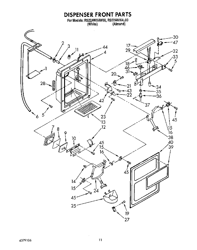 DISPENSER FRONT Diagram and Parts List for RS22AWXAL00  Roper Refrigerator