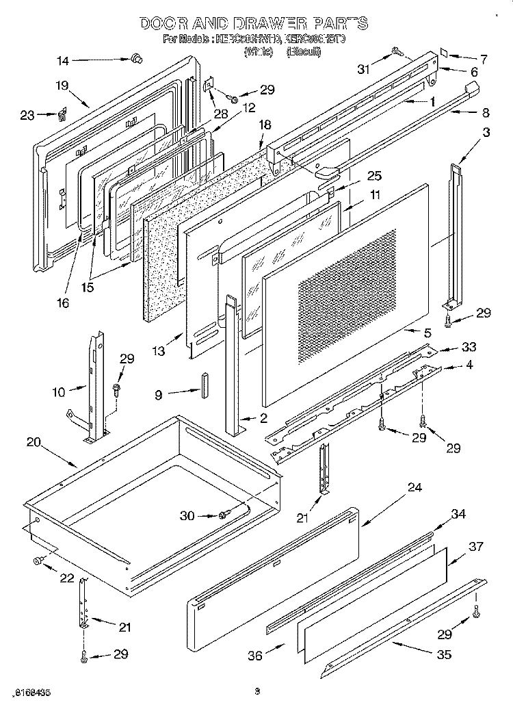 DOOR AND DRAWER Diagram and Parts List for KERC506HBT0  KitchenAid Range