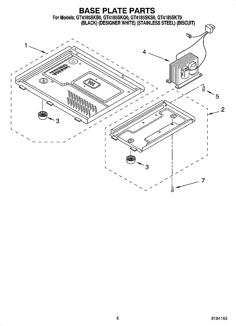 BASE PLATE PARTS Diagram and Parts List for GT4185SKS0  Whirlpool Microwave