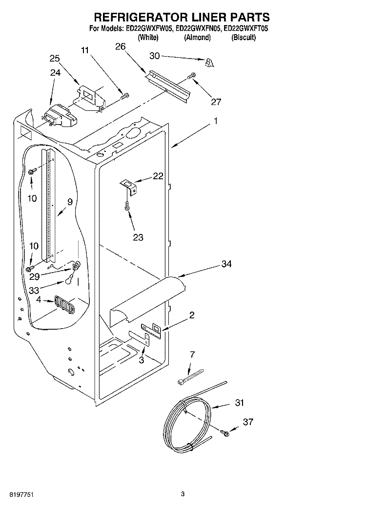 REFRIGERATOR LINER Diagram and Parts List for ED22GWXFT05  Whirlpool Refrigerator
