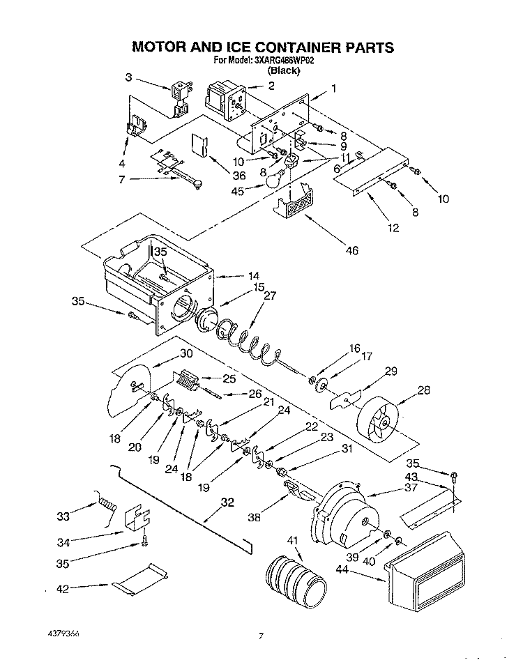 MOTOR AND ICE CONTAINER Diagram and Parts List for 3XARG486WP02  Whirlpool Refrigerator
