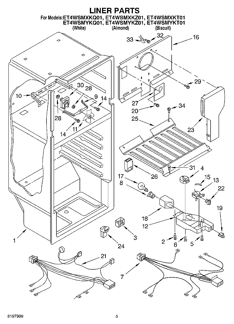 LINER Diagram and Parts List for ET4WSMXKT01  Whirlpool Refrigerator