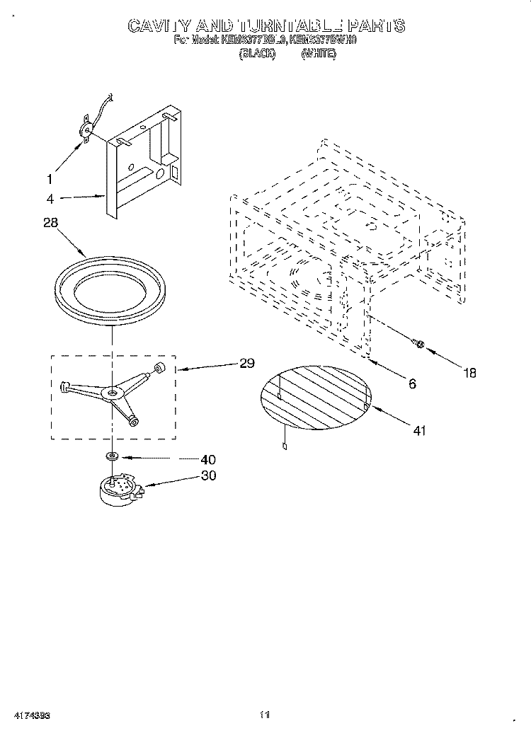 CAVITY AND TURNTABLE Diagram and Parts List for KEMS377BBL0  KitchenAid Wall Oven