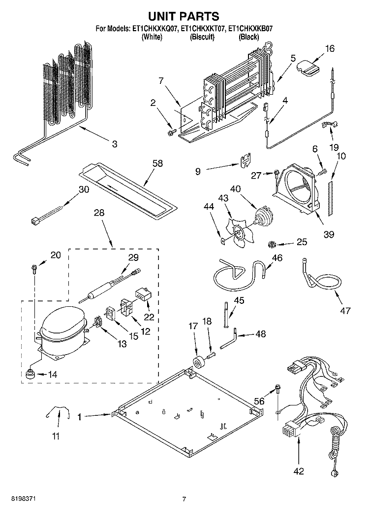 UNIT Diagram and Parts List for ET1CHKXKQ07  Whirlpool Refrigerator
