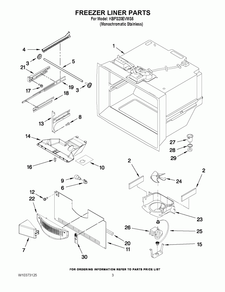 FREEZER LINER PARTS Diagram and Parts List for KBFS20EVMS5  KitchenAid Refrigerator