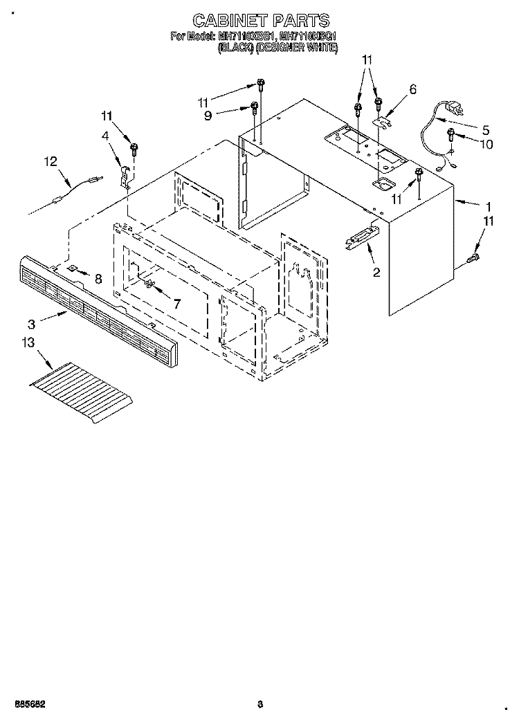 CABINET Diagram and Parts List for MH7110XBQ1  Whirlpool Microwave